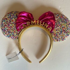 BaubleBar Disney Minnie Mouse Sprinkle Custom Ears Carmelina Headband Brand New